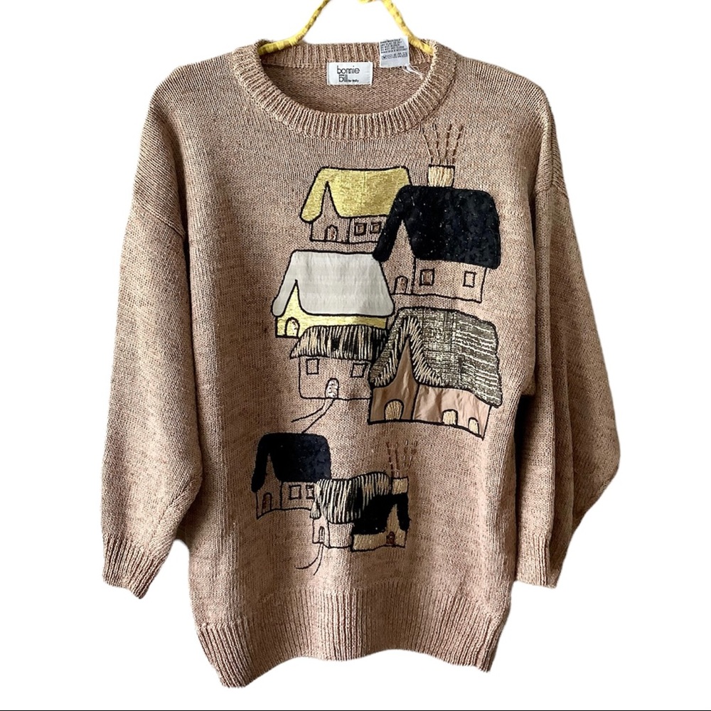 Vintage 90s Bonnie Billy by holly textured mixed media house embroidered sweater